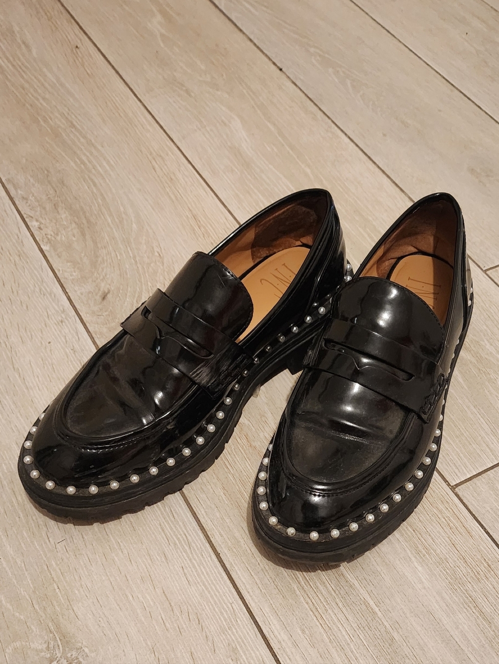 Black Pearl Studded Penny Loafers